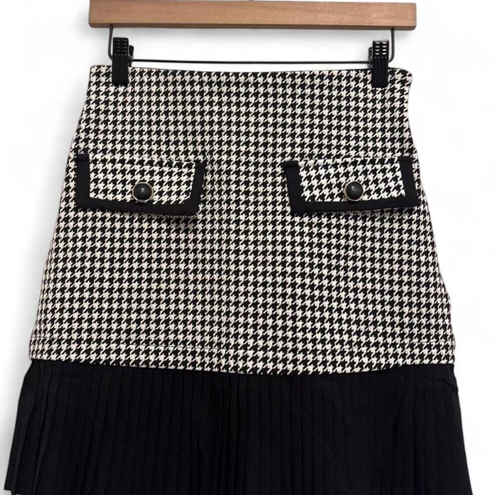 NWT Kate Kasin Houndstooth Pleated Hem Mini Skirt